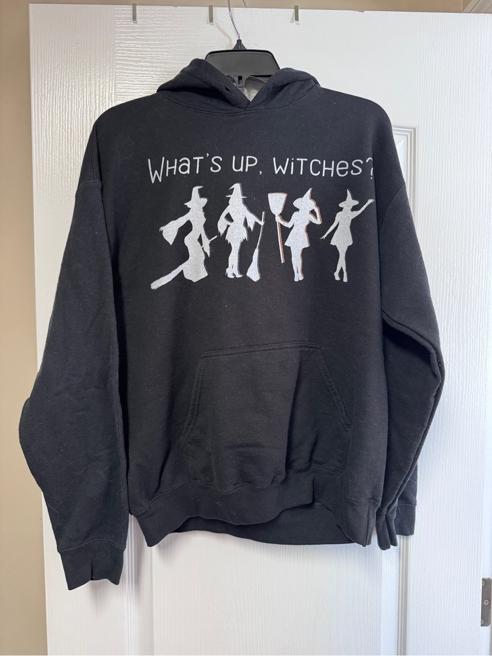 Black 'What's Up, Witches?' Graphic Hoodie